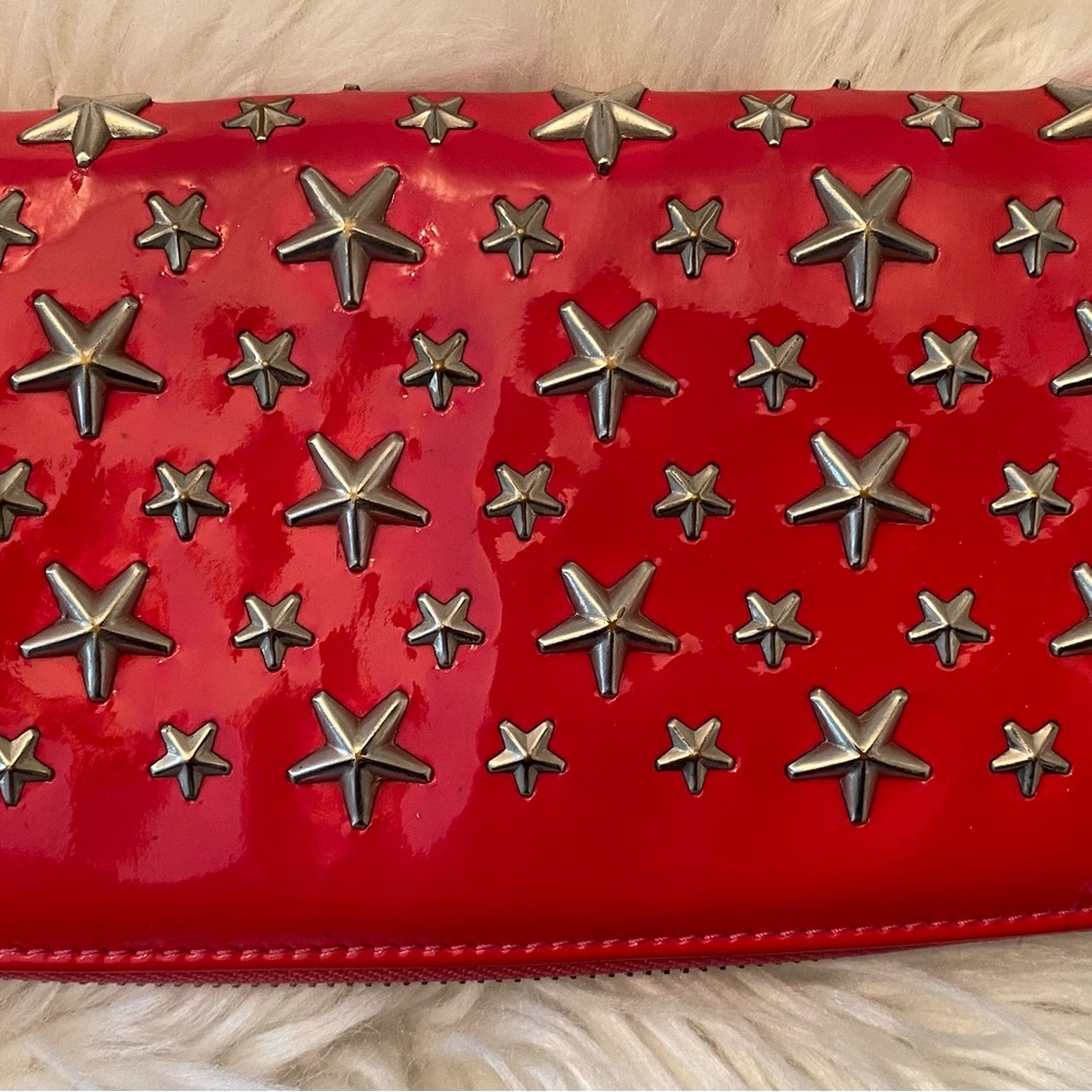 EUC Authentic Jimmy Choo Star Studded Red Patten Leather Wallet. - Picture 2 of 5